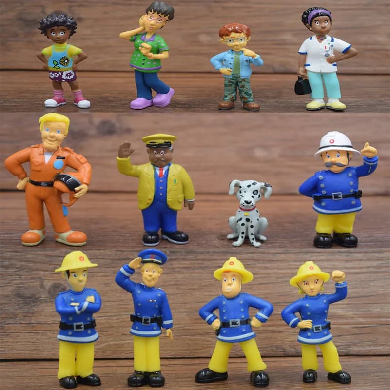 Figurines d'action Anime Fireman Sam, 12 pièces/ensemble, figurines en PVC, figurine de pompier, 3-6