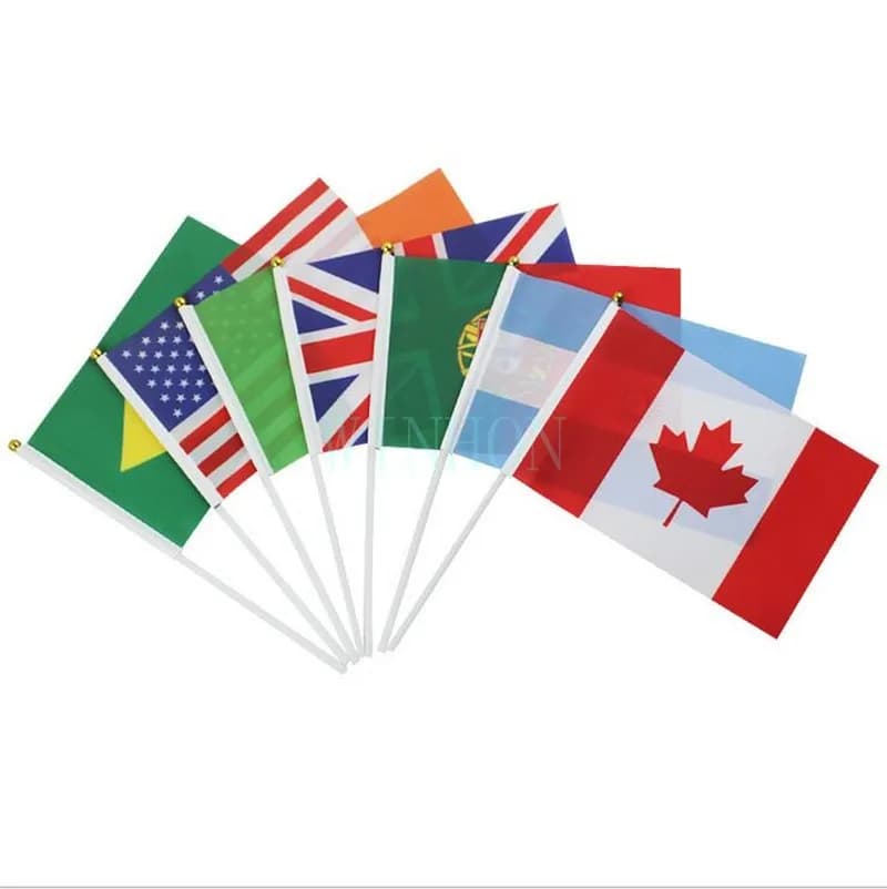 Drapeaux de pays différents du monde, 200 pays, 14x21cm, drapeau ondulé à la main avec poteaux à mai