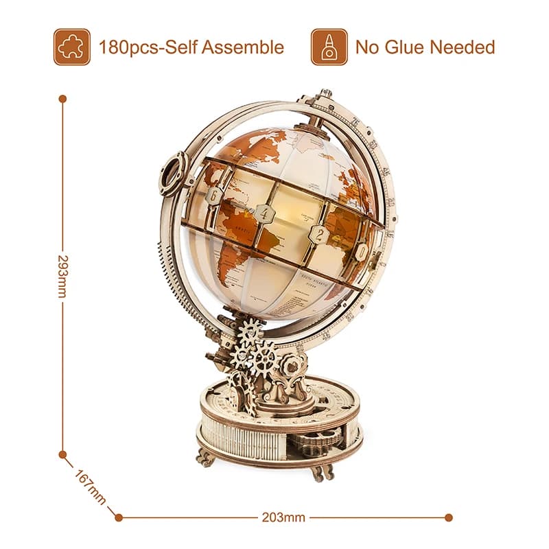 Robotime Globe Lumineux en Bois, Jeu de Puzzle 3D pour Noël, Cadeau pour Adultes, Décoration de Mais