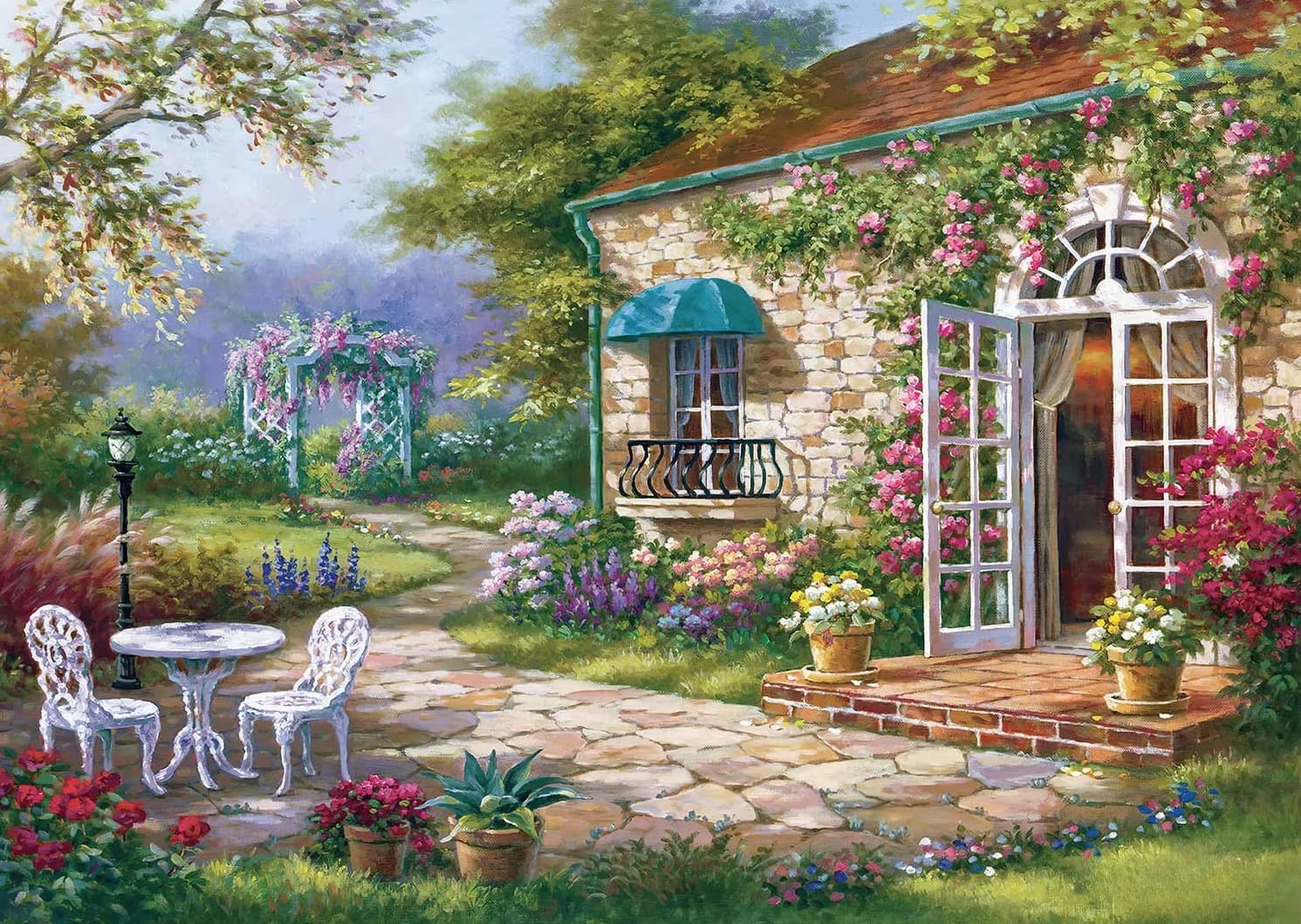 Puzzle de 500/1000/1200/2000 pièces avec paysage de petite cour chaleureuse, jeux d'activités famili