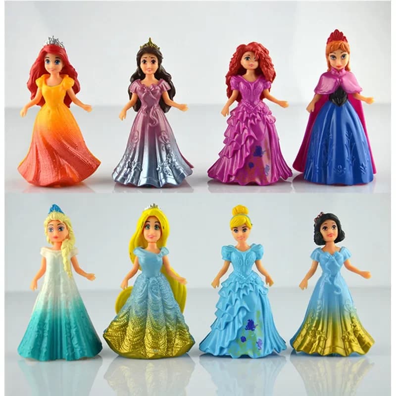 Disney 8 pièces/ensemble pince magique poupées robe Magiclip princesse Figurines Statue neige blanch