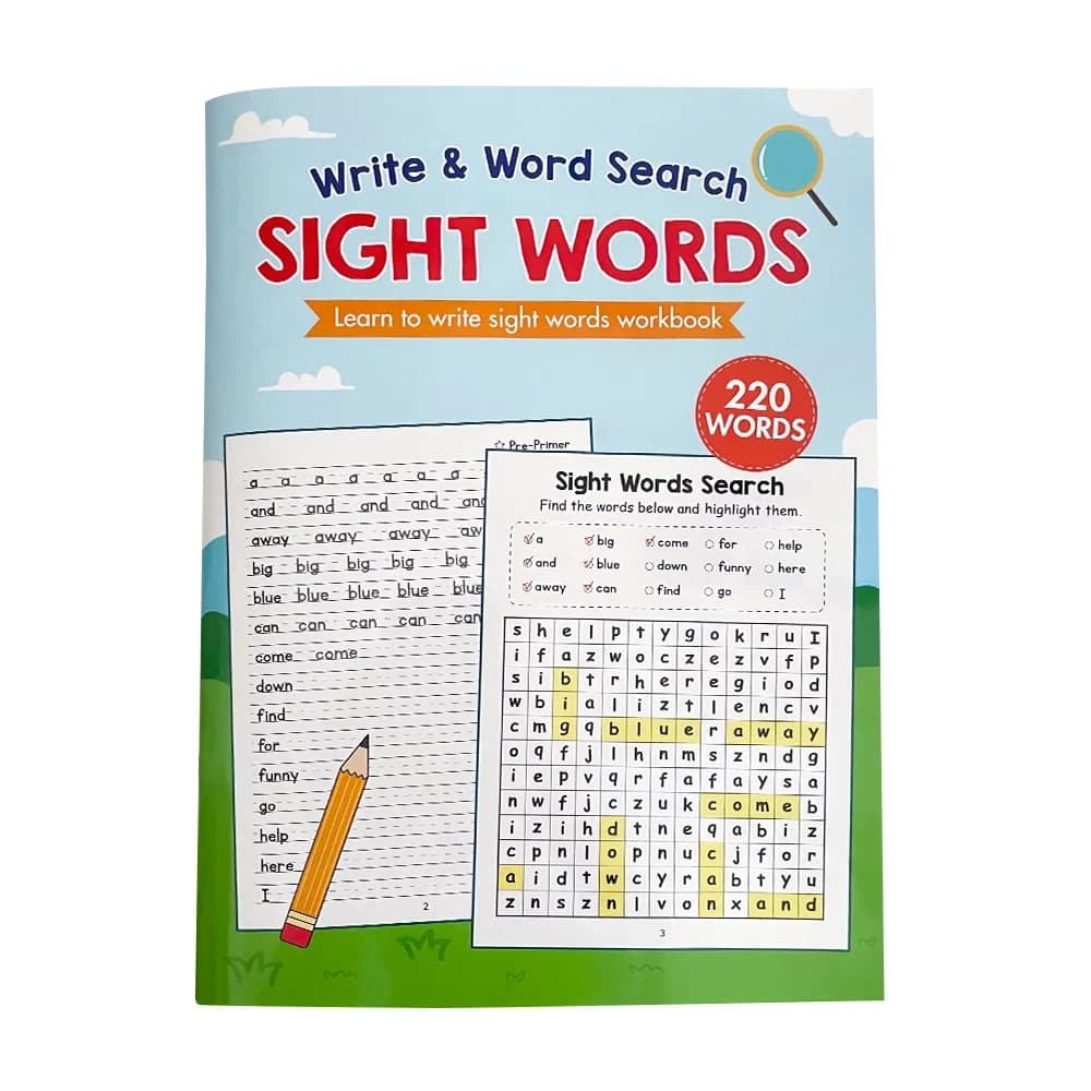 Jeu d'écriture et de recherche de mots de vue, cahier d'exercices, aide à l'apprentissage de l'angla