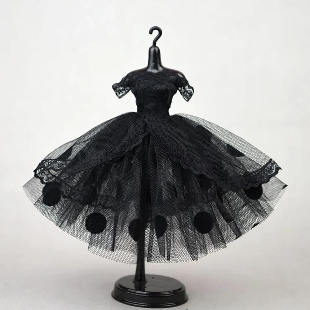 Robe de soirée tutu à pois pour fille, vêtements en dentelle, mini robe de princesse noire multicouc