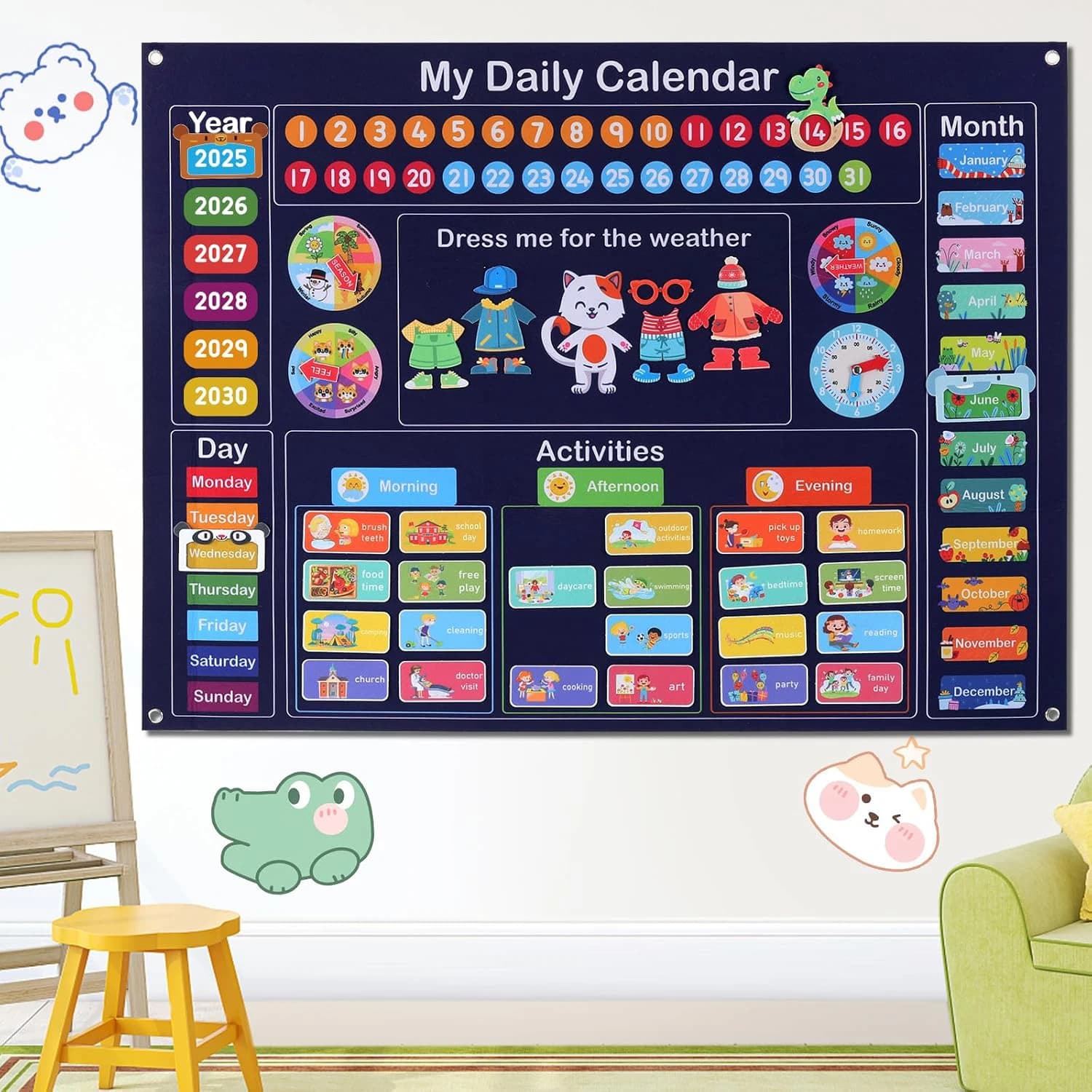 Calendrier en feutre Montessori, tableau d'histoires sensoriel pour les tout-petits, cadeaux interac