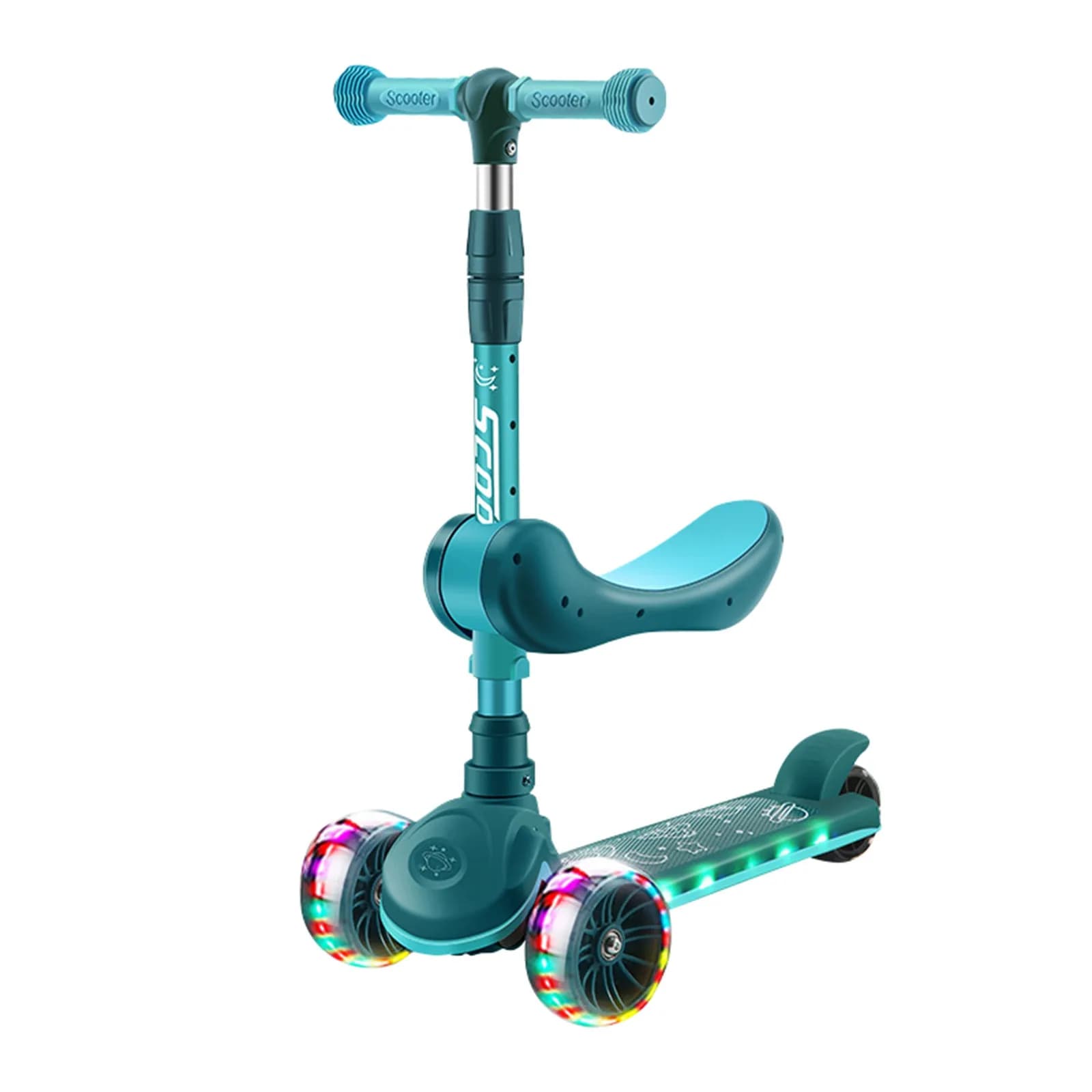 Trottinette 2 en 1 pour enfants avec roues éclairées par LED, hauteur réglable, pont large, 3 roues,