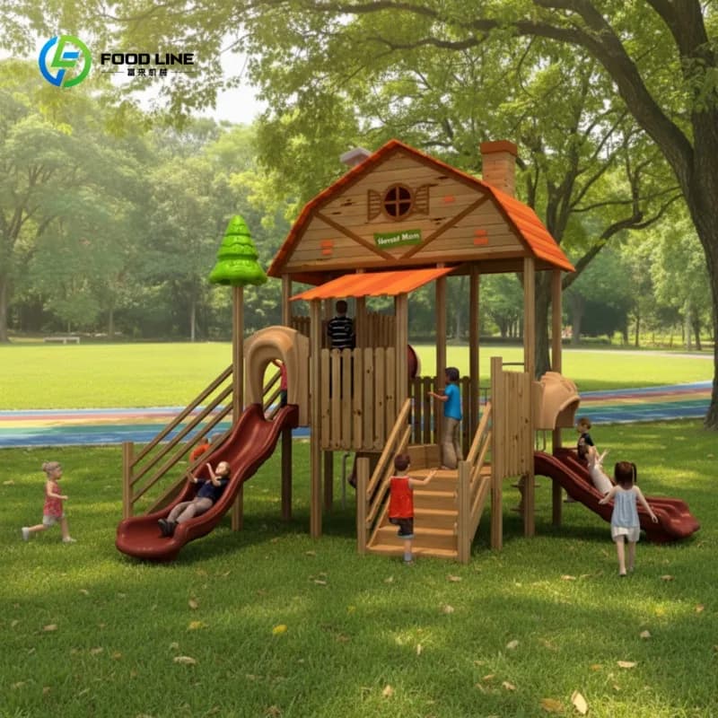 Aire de jeux extérieure en bois de haute qualité pour enfants, maison de jeu multifonctionnelle, com