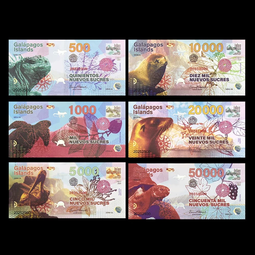 Ensemble de monnaie commémorative des îles Galapagos, papier-monnaie au design animal vibrant, paque