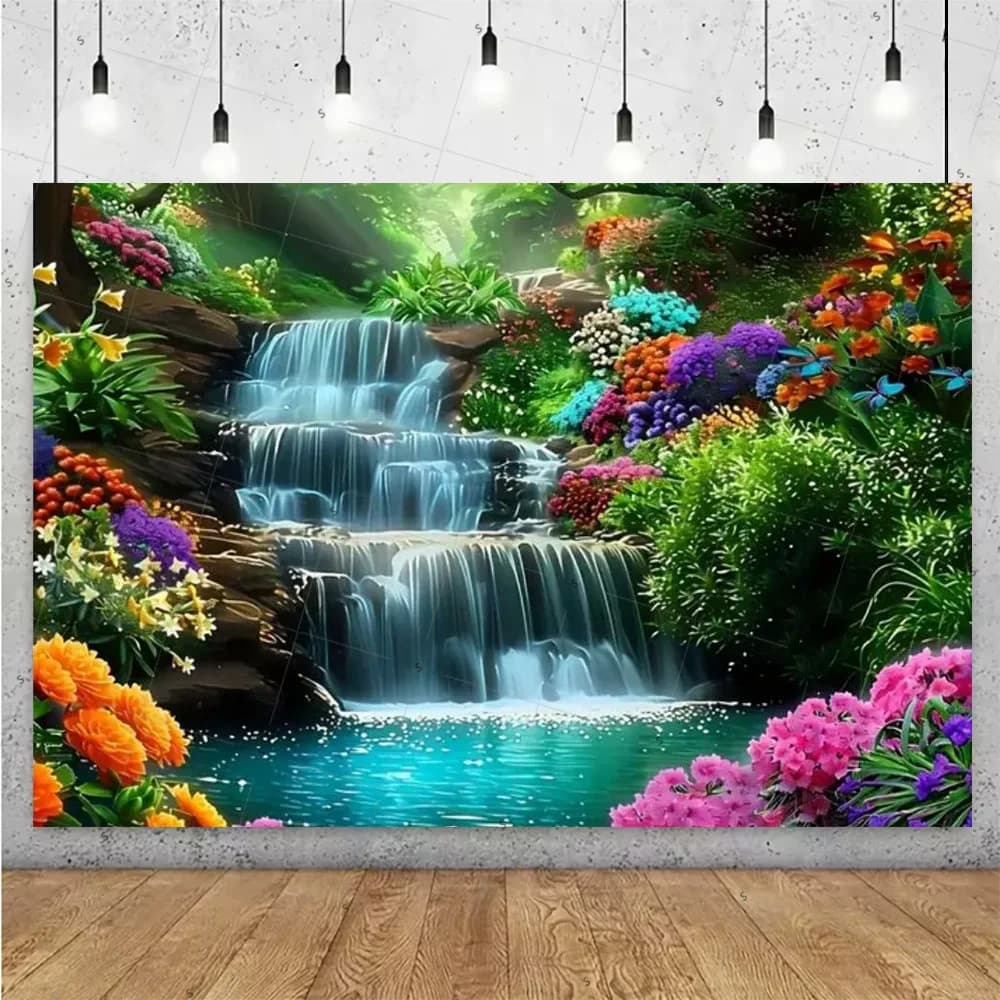 Fournitures d'arrière-plan pour pays des merveilles, cascade de forêt tropicale, paysage naturel, ba