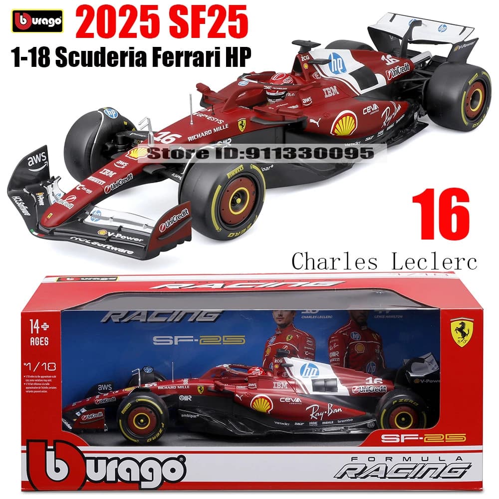 Bburago 1:18 2025 F1 Ferrari SF25 # 16 Charles Leclerc # 44 Lewis Hamilton modèle de voiture de simu