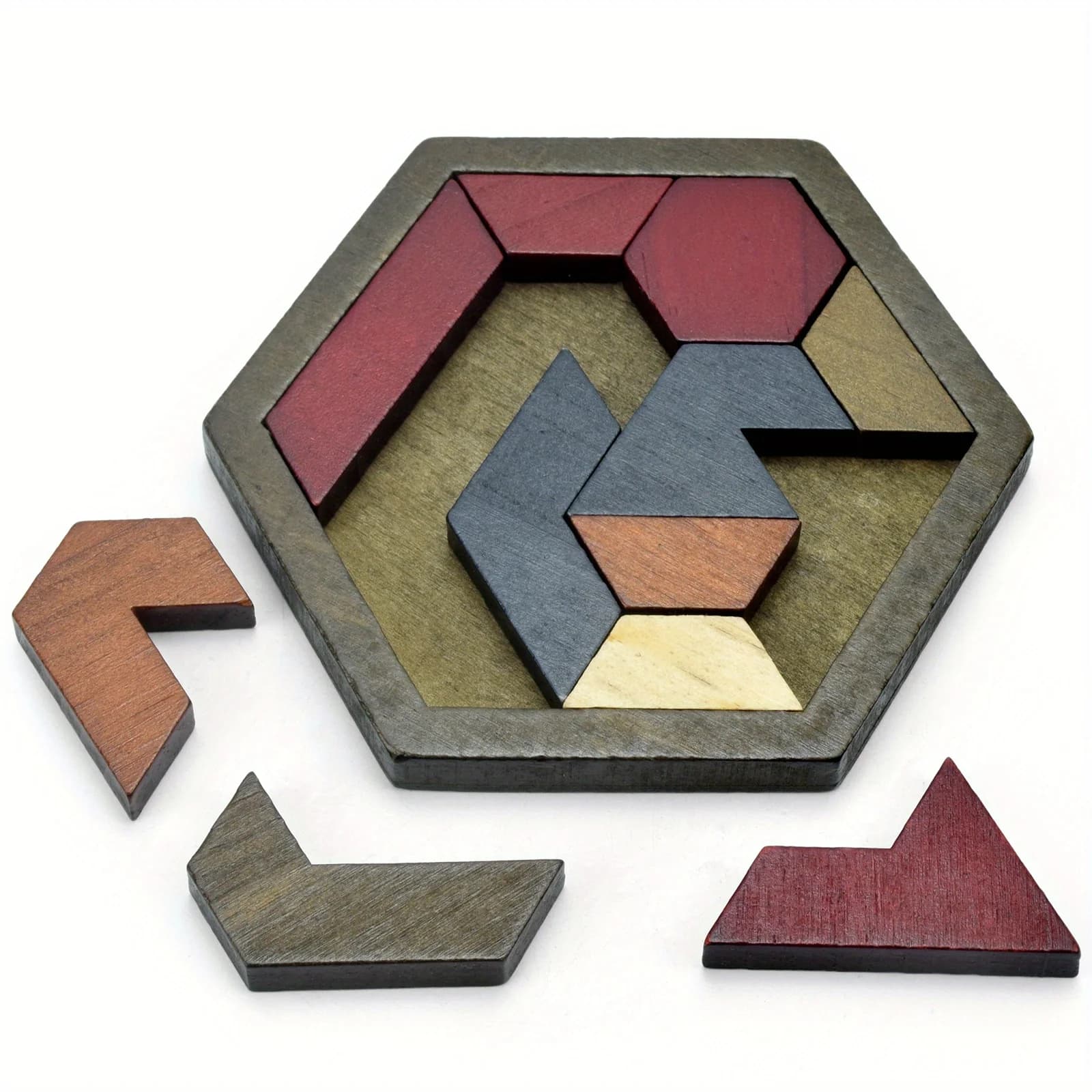 Puzzle Tangram hexagonal, jouets en bois pour enfants et adultes, puzzle stimulant, casse-tête en bo