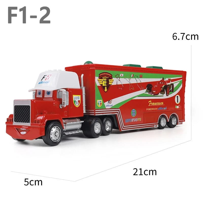 Jouet de camion de transport Disney Cars : Mack gris en alliage, Lightning McQueen, Strip Weathers, 