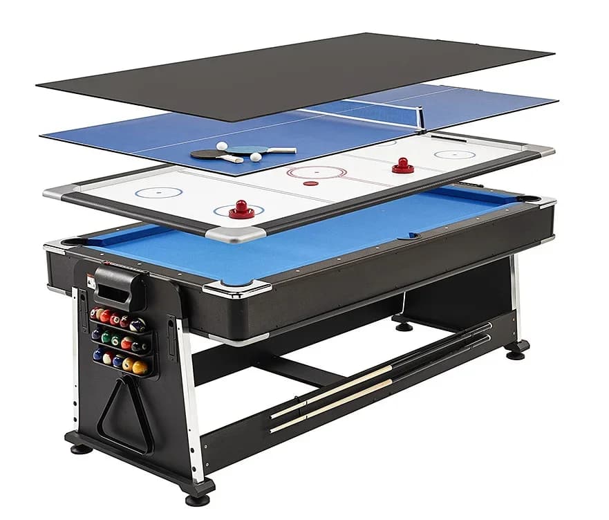 Table de jeu rotative 4 en 1, table de billard multifonction, table de hockey sur air avec salle à m