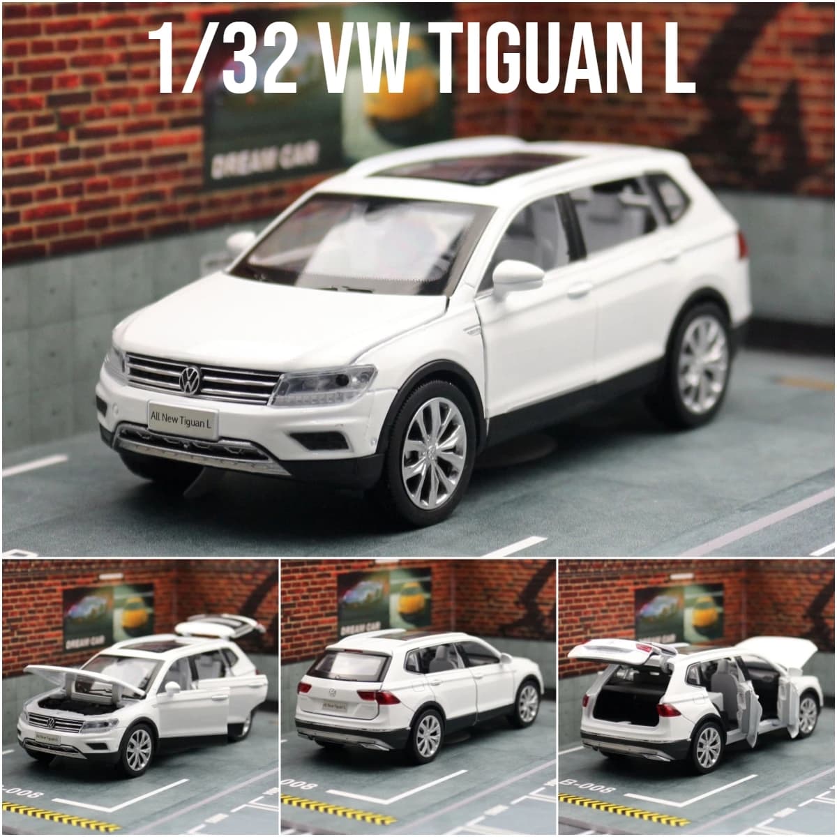 Modèle de voiture jouet Volkswagen Tiguan L SUV, alliage moulé sous pression, nervures miniatures, c