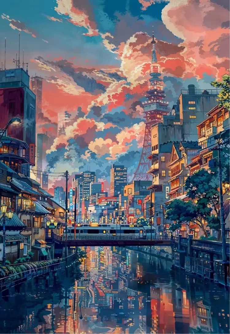 Puzzles de 500/1000/2000 pièces, anime japonais, paysage urbain de Tokyo, jeux d'activités familiale
