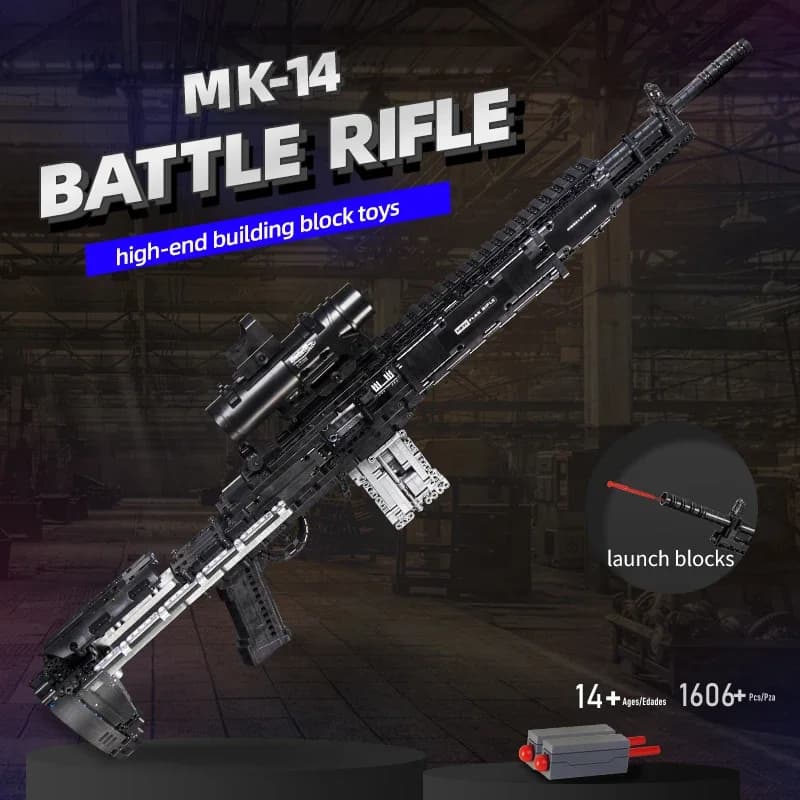 Ensemble de blocs de construction de odorde simulation de fusil de combat militaire MK14, briques as