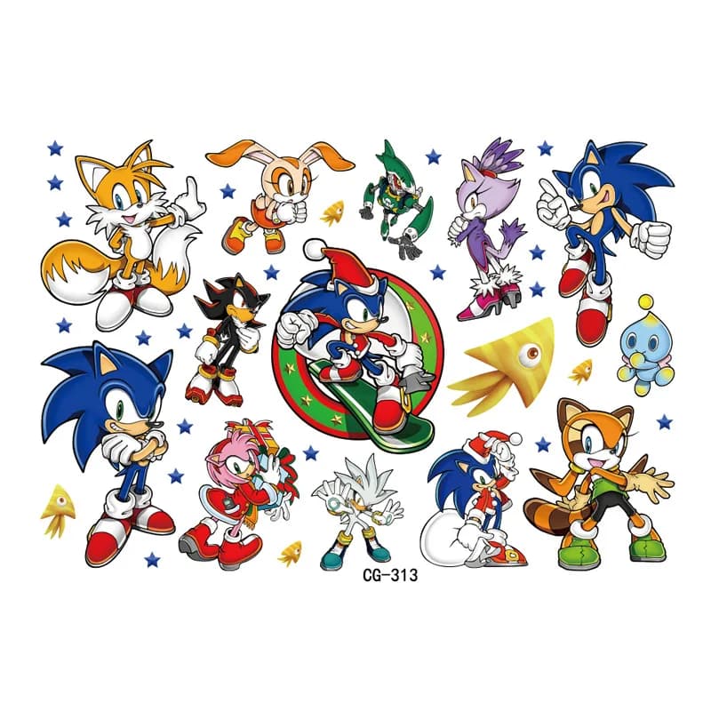Autocollants aquatiques de dessins animés Sonic, autocollants de tatouage, jouets décoratifs de pers