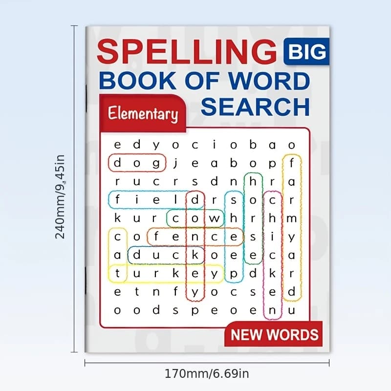 Livre de jeu d'orthographe de 32 pages, livre de recherche de mots cachés pour enfants, livre d'orth