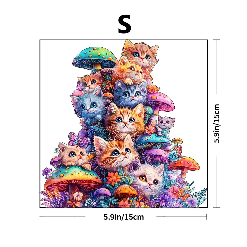 Puzzle en bois pour adulte - Motif animal chat champignon mignon - Forme irrégulière unique - Cadeau