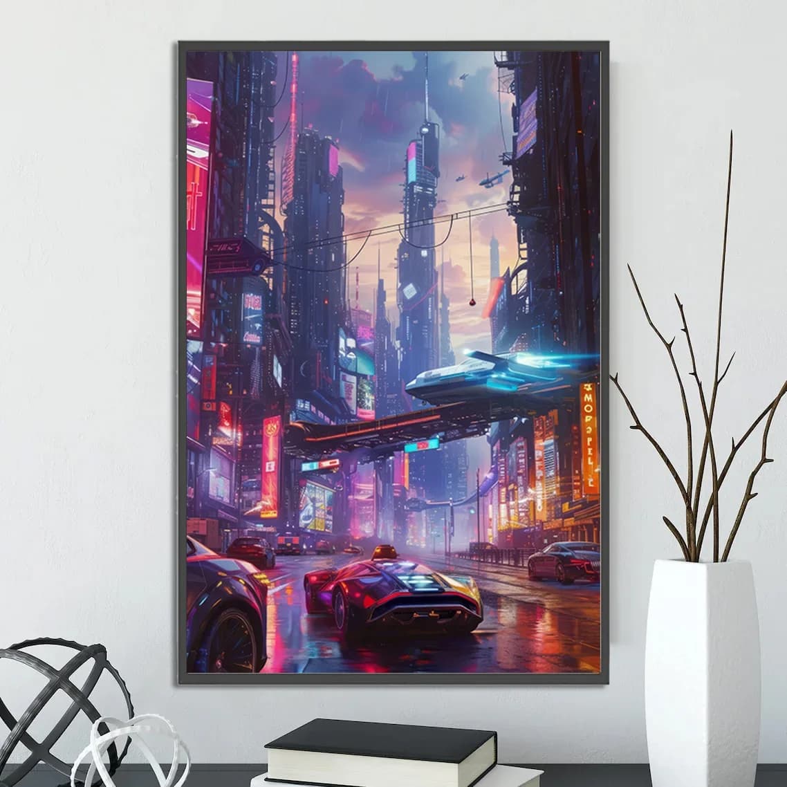 Affiche de ville Cyberpunk, figurines, décoration de maison, peinture, images, dessins animés d'art 
