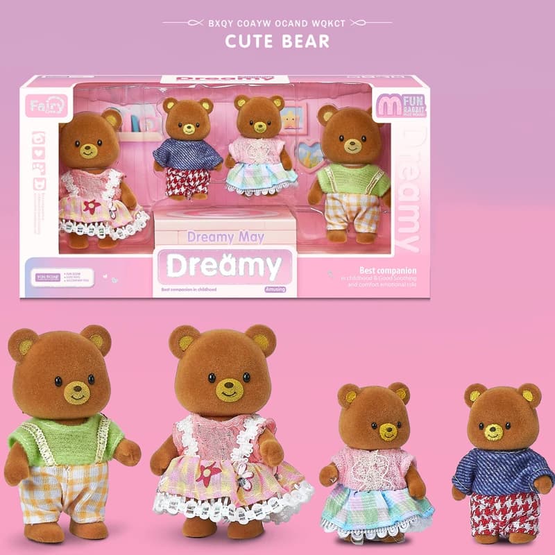 Un ensemble de poupées d'ours mignonnes comprenant quatre adorables personnages d'ours pour les jeux