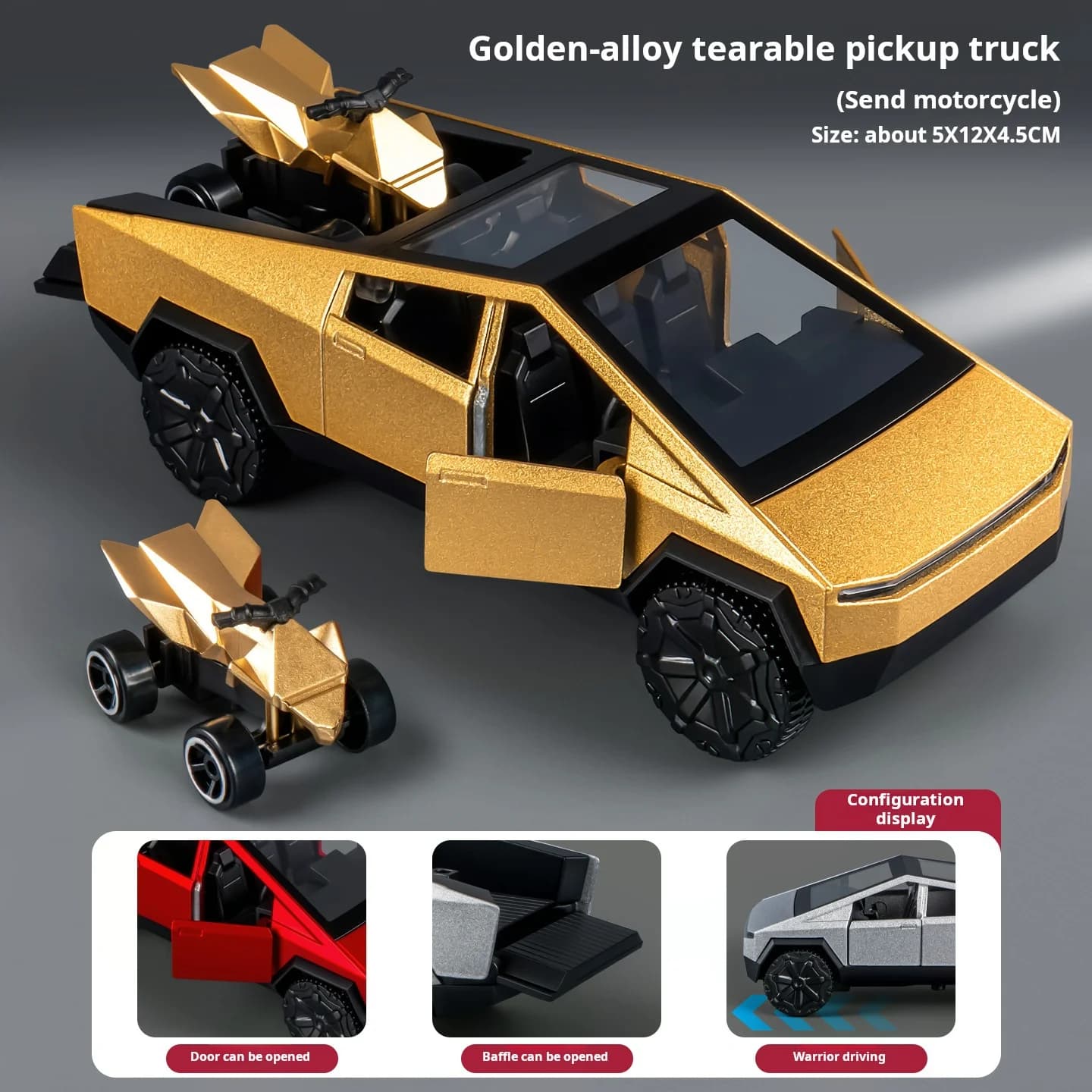 Jouets Cybertruck 1:36, véhicule tout-terrain, modèle de voiture en métal moulé sous pression, moto 