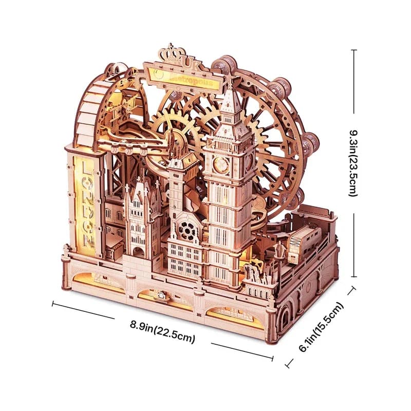 Robotime Kit de construction de circuit de billes en bois 3D, modèle de la ville de Londres avec lum
