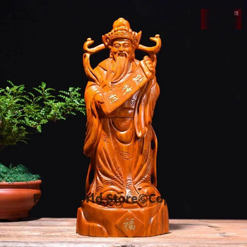 Statue faite à la main en bois de poirier jaune, bonne mascotte, apporte de l'argent, dieu de la ric