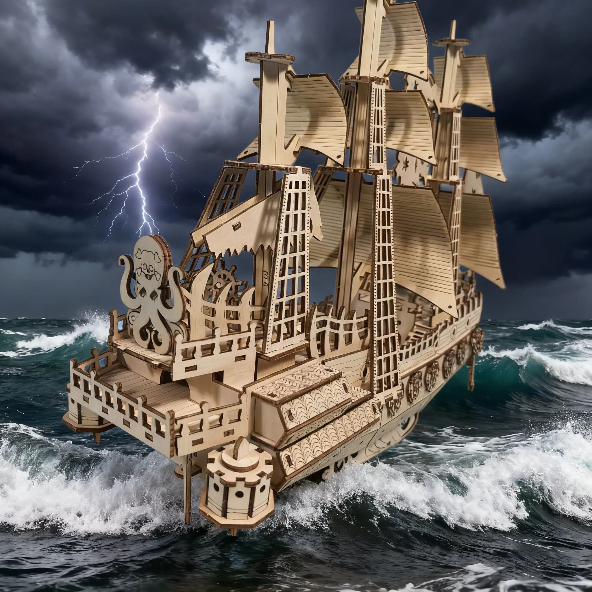 Modèle de puzzle en bois 3D du navire Dutchman, le cadeau festif idéal pour Halloween, Noël, la Sain