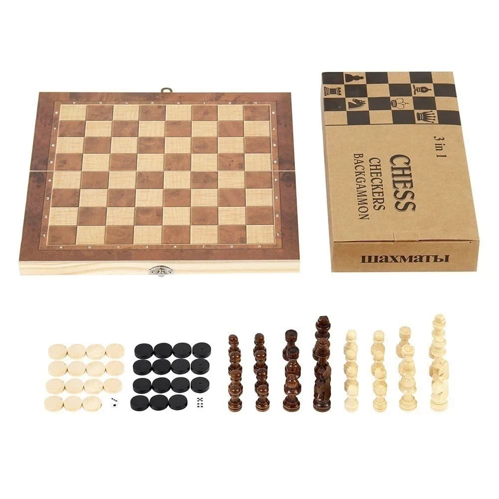 Jeu d'échecs, de backgammon et de dames 3-en-1, plateau en bois, jeu de société portable, améliore l