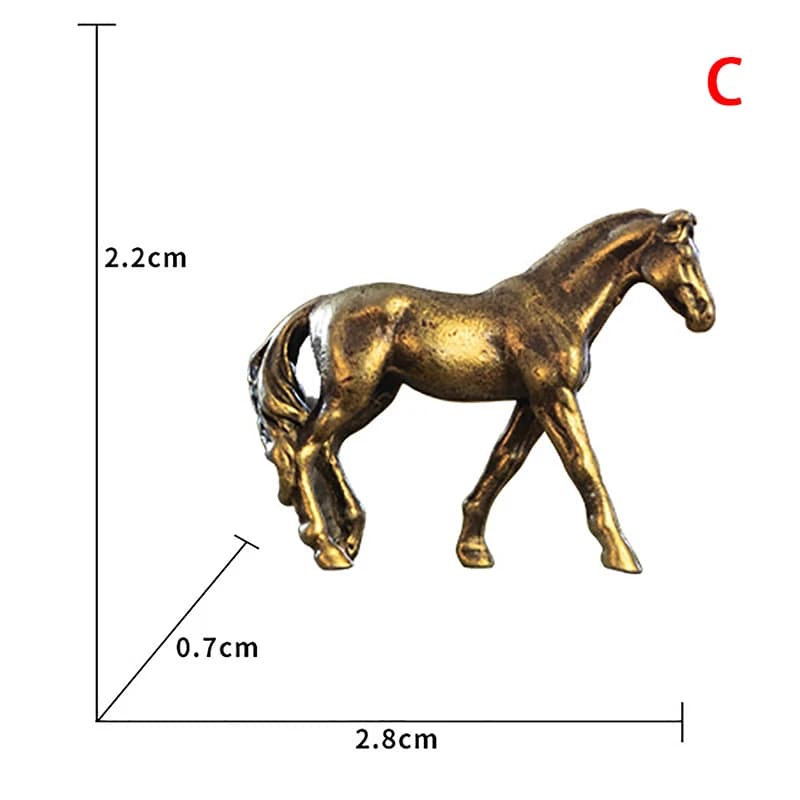 Figurines de chevaux en laiton massif antique à longue queue, décoration miniature Feng Shui pour ét