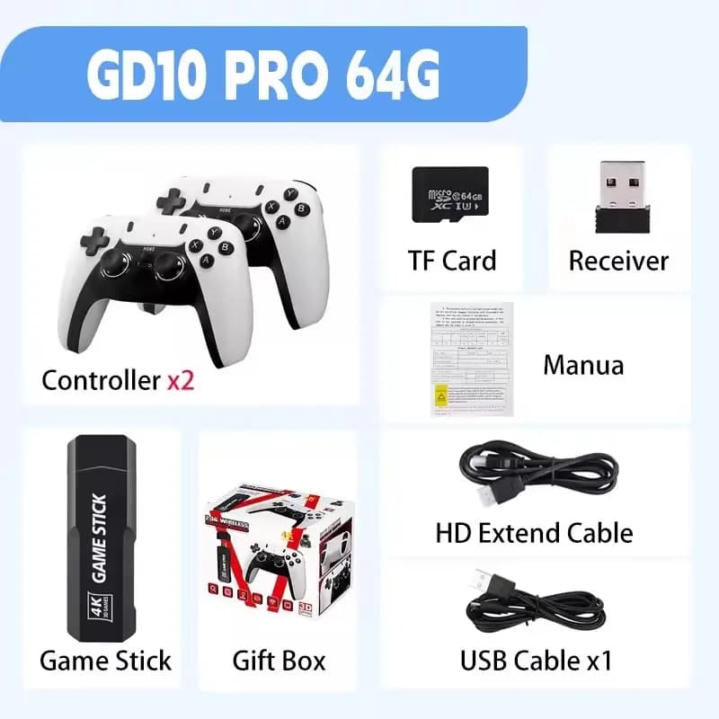 GD10 PRO 4K bâton de jeu 128G 256G 58000 jeux Console de jeu rétro HD Console de jeu vidéo contrôleu