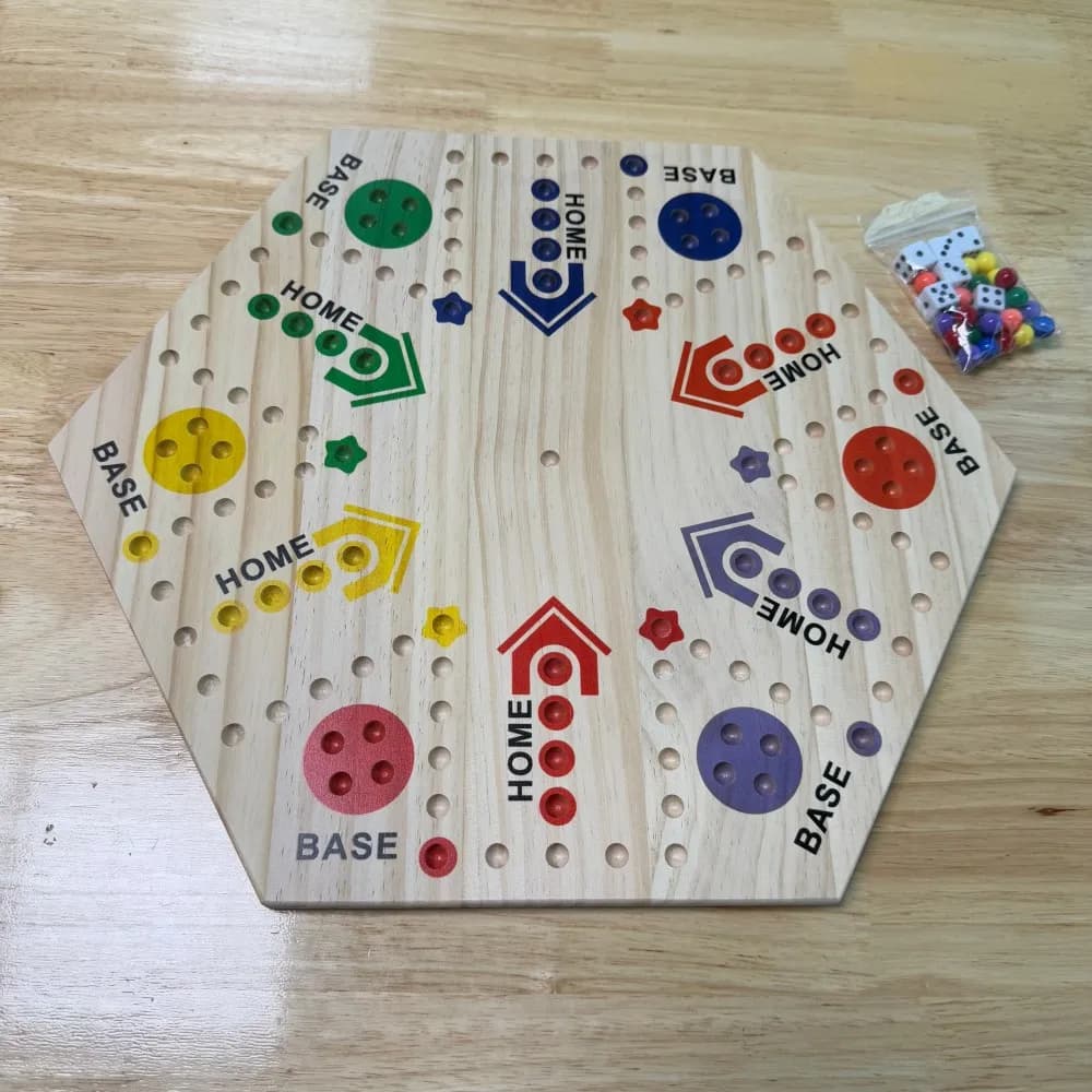 Jeu de société en marbre, jeu de société à piste rapide en bois peint Double face pour 6 et 4 joueur