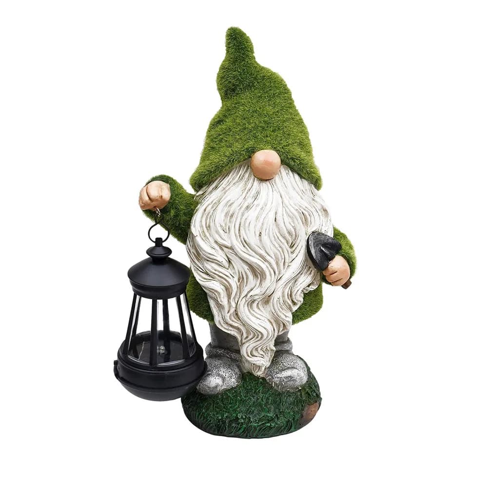 Gnome de jardin avec lumière solaire, Statue de Gnome floquée décorative, décoration extérieure étan