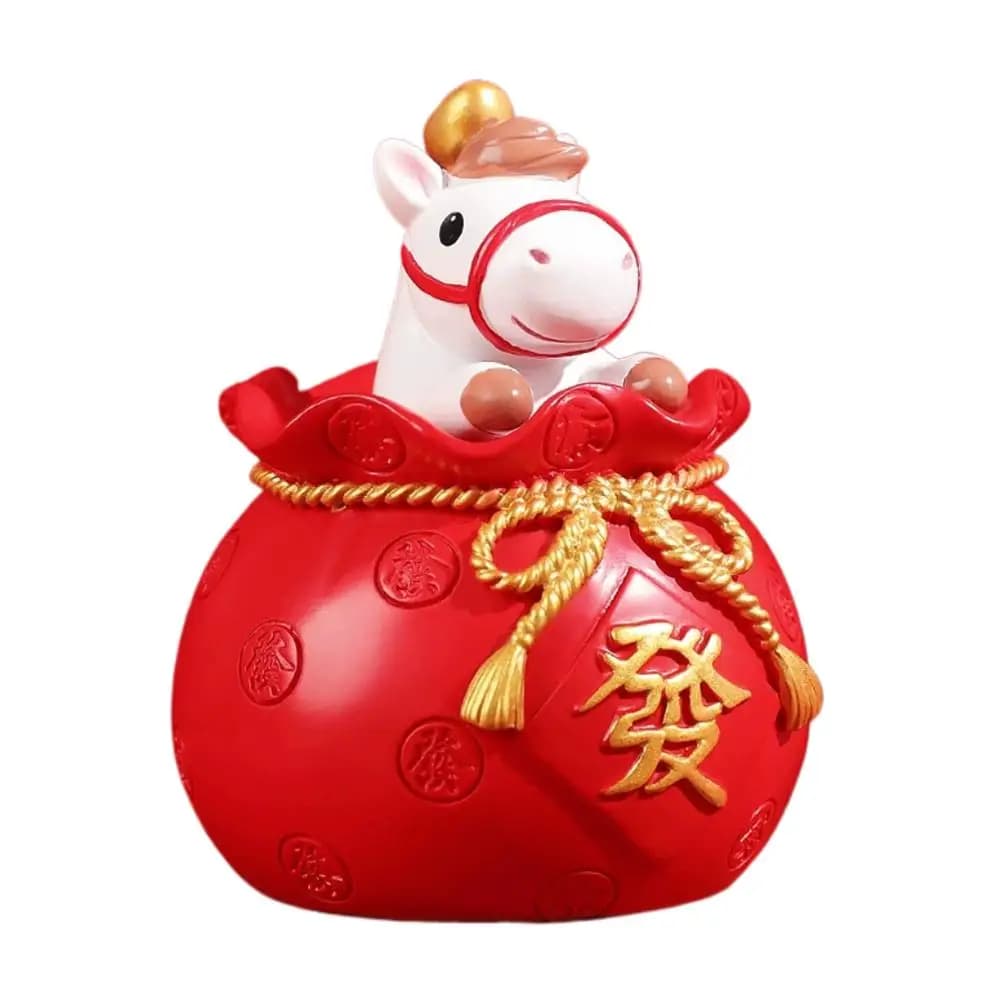Décor du nouvel an chinois du cheval, enveloppe rouge, Figurine de cheval porte-bonheur en résine, o