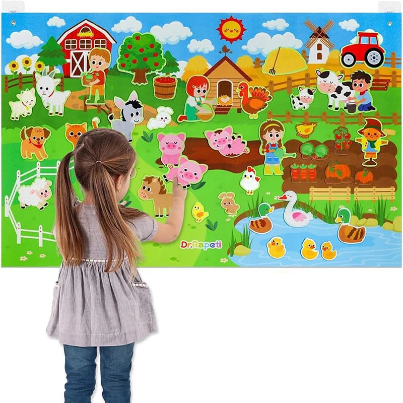 Ensemble de tableaux d'histoires en feutre sur le thème des animaux de la ferme, kit de jeu interact