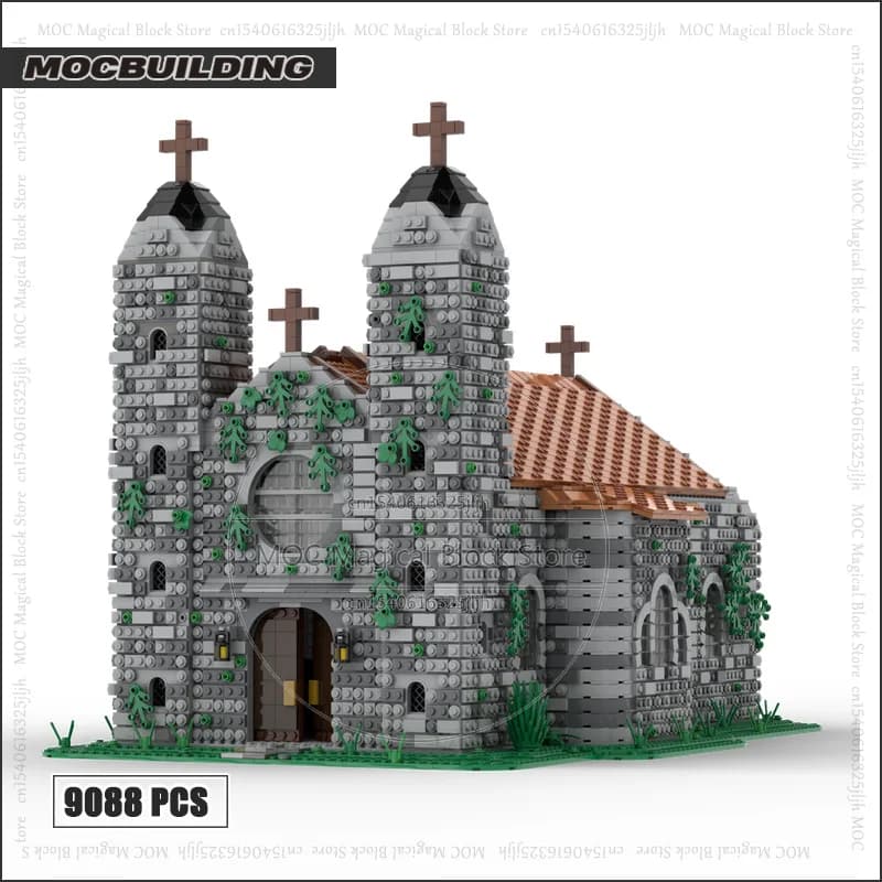 MOC-décennie s de construction d'église médiévale, modèle d'architecture de ville de village, vue su
