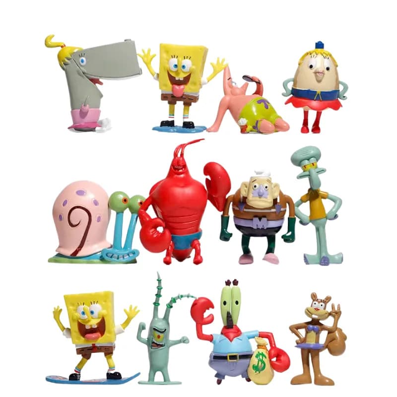 12 figurines Potdemiel Bob l'éponge : Bob, Crabe Boss, Patrick Star, figurines d'action, figurines d
