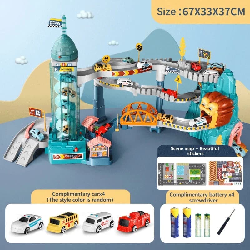 Piste de voiture sur le thème du Lion pour enfants, moulé sous pression, cadeaux de vacances, roues 