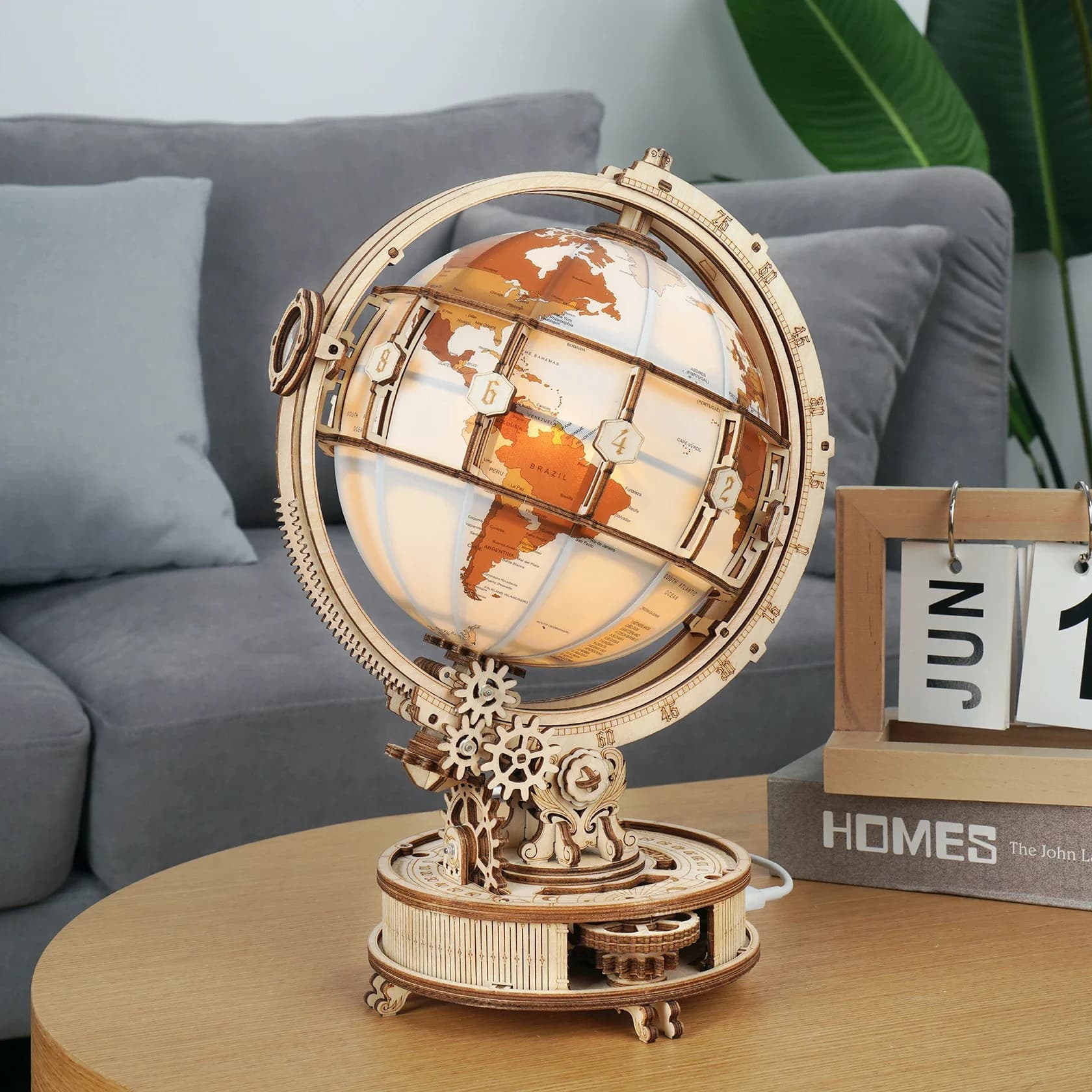 Globe en bois à assembler soi-même, modèle de puzzle 3D, jouet créatif, ornement lumineux, idéal com