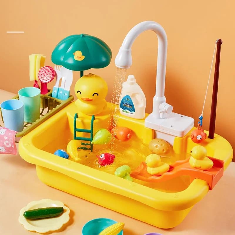 Jouets d'évier de cuisine pour enfants, lave-vaisselle électrique, jouet de jeu avec eau courante, j