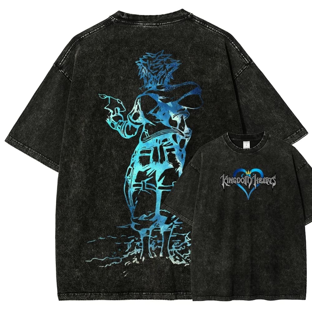 T-shirt graphique Kingdom Hearts, esthétique rétro anime, streetwear unisexe, coupe oversize, en cot