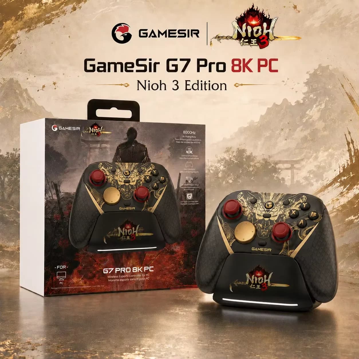 Manette sans fil GameSir G7 Pro 8K PC Édition Nioh 3 pour Esports, taux de polling 8000Hz, conçue po