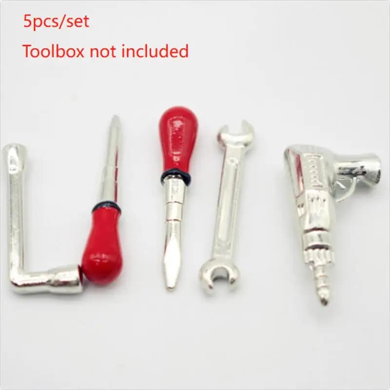 Ensemble d'outils miniatures pour maison de poupée ; Perceuse, clé, outils de réparation cinq pièces