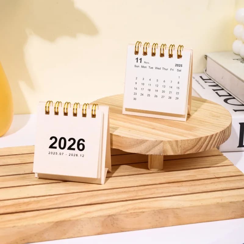 Mini calendrier portable simplifié 2026 non imprimé 180 °   Page Flip Ornement de bureau Calendrier 