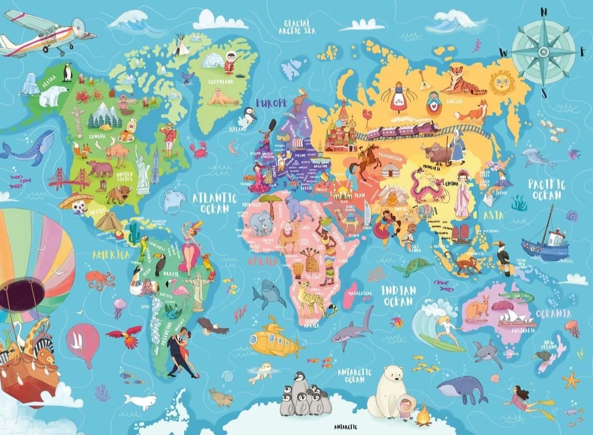 Puzzles de dessin animé carte du monde, 120/300/500/1000 pièces, jouets éducatifs pour adultes/enfan