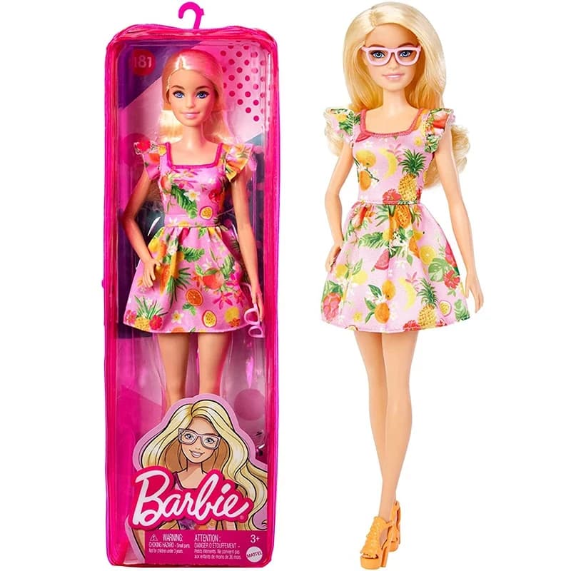 Poupée Barbie Fashionistas originale, cheveux blonds ondulés noirs, robe florale, jouets Bjd pour fi