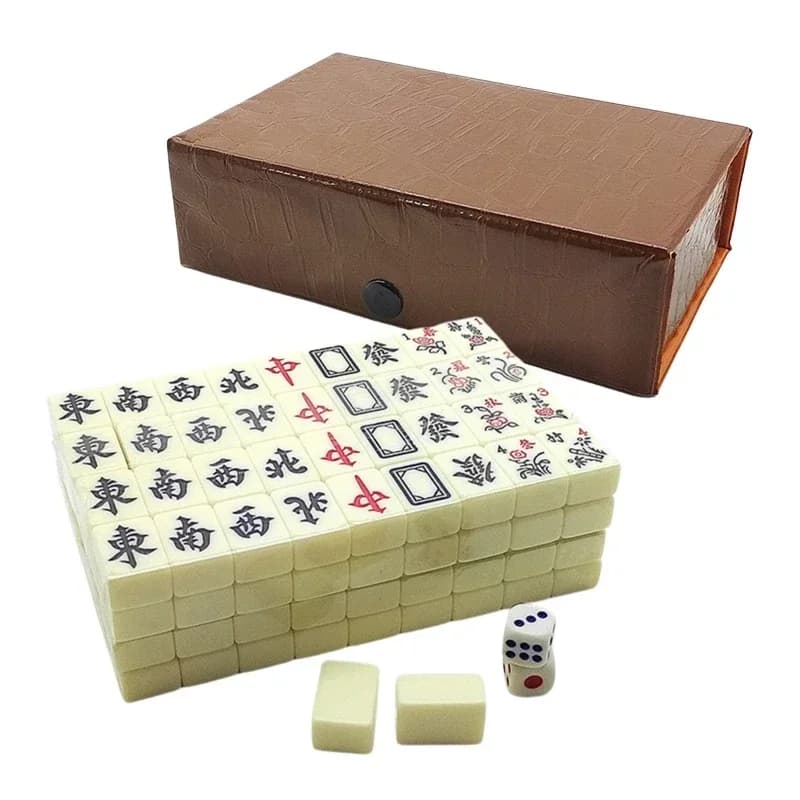 Ensemble de jeu de Mahjong chinois, 144 mini tuiles blanches gravées, pour les rassemblements famili