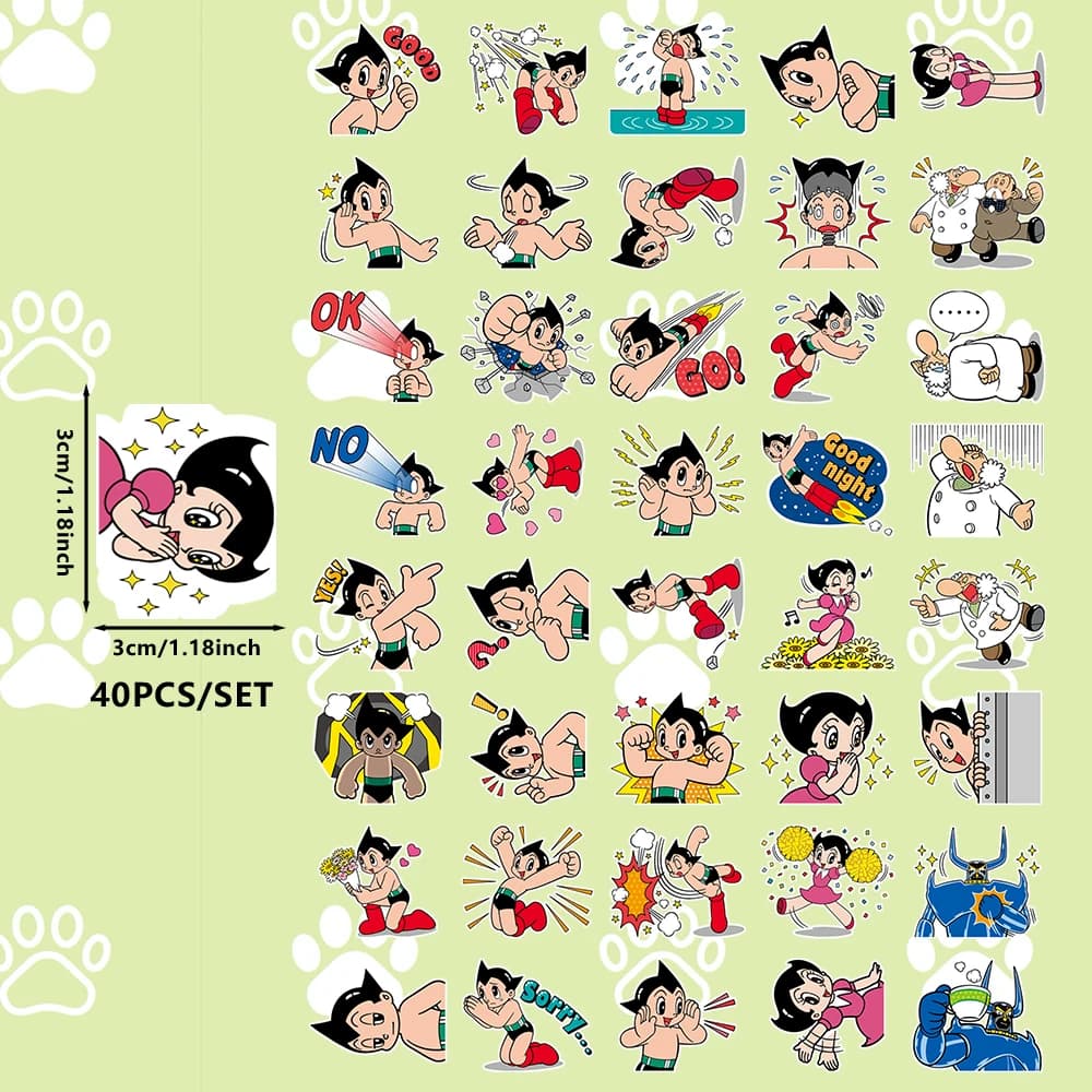 40 pièces d'autocollants Astro Boy (série animée pour enfants) – Pour la décoration DIY sur la papet