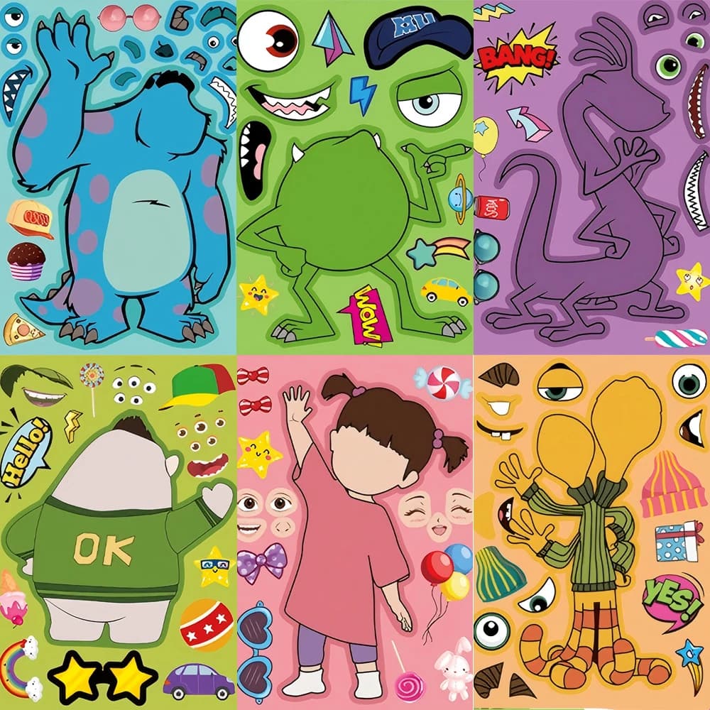 8/16 feuilles Disney monstres université enfants Puzzle autocollants faire un visage drôle assembler