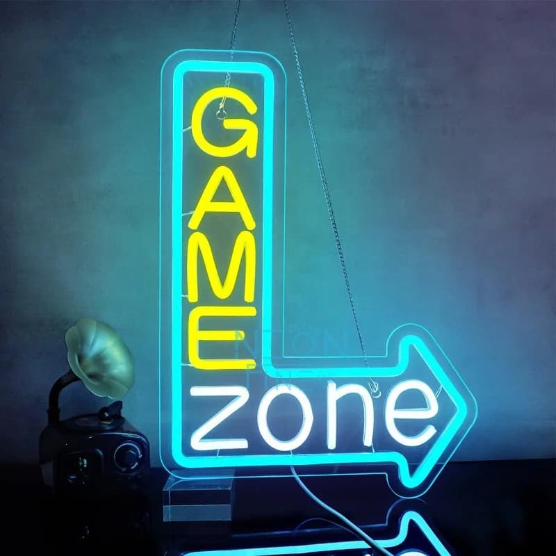 Enseigne néon LED USB « GAME ZONE Arrow » à intensité variable pour clubs, fêtes, mancaves, magasins